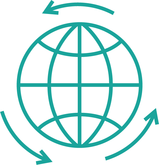 Three arrows circling a grid globe